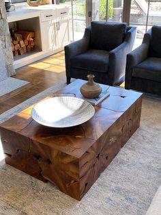 a living room with two couches and a coffee table in the middle of it