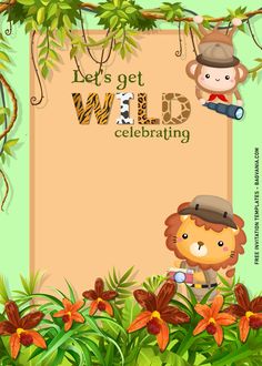 an animal birthday card with a lion and monkey