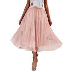 Pink Elastic Waist Elegant Swing Midi Skirt Non-stretch Midi Skirt For Party, Casual Tulle Maxi Skirt For Spring, Spring Tulle Full Mini Skirt, Spring Full Tulle Mini Skirt, Casual Flowy Tulle Skirt Bottoms, Spring Flared Tulle Mini Skirt, Casual Flowy Party Skirt, Spring Tulle Flared Mini Skirt, Casual Spring Tulle Skirt