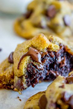 chocolate chip cookies with one broken in half