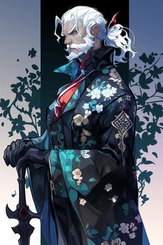 an anime character with white hair wearing a kimono