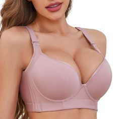 PRICES MAY VARY. 3D Padded molded cups designed can help to push up your cleavage extra lift and supports. Underwire and Soft cotton lining give you 24 hours comfort . U back smoothing bra is designed to hide your back fat, allowing you to confidently wear it all day long. Widen straps and underband prevent band from riding up and relieve your stress. Four Rows Four Hook & Eye / Seamless / Adjustable straps/Underwire... Best Sports Bras, Bra For Women, Back Fat, Bra Brands, Comfortable Bras, Everyday Bra, Plus Size Bra, T Shirt Bra, Household Essentials