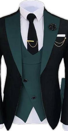 Green Three-piece Suit With Notch Lapel For Party, Green Notch Lapel Three-piece Suit For Party, Elegant Green Three-piece Suit For Party, Elegant Green Three-piece Party Suit, Green Tuxedo Suit For Wedding, Formal Green Tuxedo, Green Fitted Formal Suit, Fitted Green Three-piece Suit For Party, Elegant Green Formal Suit