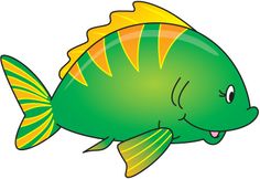 a green fish with yellow stripes on it