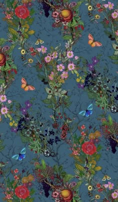 a blue background with flowers and butterflies on it, the words are written in spanish