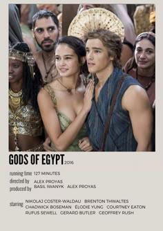 the poster for gods of egypt shows two people standing next to each other and one is wearing