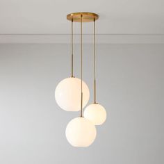 three lights hanging from a ceiling in a room