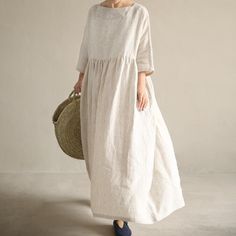 a women dress make with washed soft linen fabric. Square neck line.high waist ,drop shoulder,comfy and grace. we design it with a casual loose style. this linen women dresses also could be made with other colors. I just need you to stay here with me in the dark night to heal me in a time when i down even just your voice if it's you then all okay I just need you to hug me with your deep voice around my ears I NEED YOU  for other women coat  https://www.etsy.com/shop/liferollpaint?section_id=16669 Village Clothes, January Dress, Linen Dress Pattern, Drop Shoulder Dress, Modest Apparel, White Linen Dresses, Linen Fashion, Dress Shopping, Oversize Women