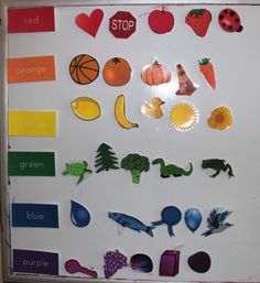 a bulletin board with different types of fruits and vegetables on it