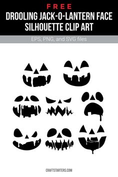 the silhouettes of halloween pumpkin faces are shown in black and white, with text that reads