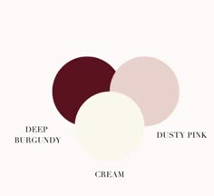 three circles with the words deep burgundy, dusty pink and cream on them in different colors