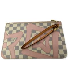 Item Details: Designer: LOUIS VUITTON Retail: N/A Model: Neverfull Tahitienne Wristlet Material: Damier Azur Color: Pink/White Made: USA Date Code: SD1157 Made year: 2017 Measurements: W 10" x H 6" Accessories: No Accessories. Condition Detail: Very Good - The Item is gently used and may have minor corner rubbing, light leather tanning, some inside stain marks, and slight signs of use on hardware. See the listing description for details. Outside: Signs of use. Inside: Light dirt, signs of use. C Outside Signs, Damier Azur Neverfull, Wristlet Pouch, Louis Vuitton Pink, Pre Owned Louis Vuitton, Neverfull Mm, Handbag Wallet, Balenciaga Designer, Wallet Accessories