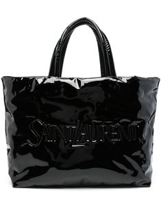 black high-shine finish debossed logo to the front two top handles open top main compartment internal logo patch internal zip-fastening pocket Saint Laurent Tote, Dream Bags, Future Wardrobe, Debossed Logo, Handbag Collection, Type One, Espadrille Shoes, Open Top, Christmas Wishlist