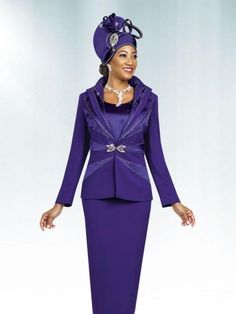 Ben Marc 47995 2 piece skirt suit Colors: Purple Sizes: 14 Cogic Fashion, Womens Church Suits, Church Suits And Hats, Red Hat Ladies, Church Weddings, Matching Hats, Women Church Suits, 2 Piece Skirt, Classy Suits