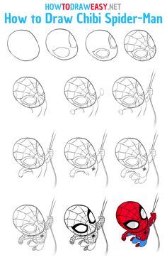 how to draw chibi spider - man step by step instructions for children and adults