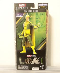 the action figure is in its box on display for people to look at and see