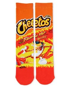 Make your sock game seriously cheesy when you decide to rock these officially licensed Flamin' Hot Cheetos Crew Socks. If you love munching on some flamin' hot cheetos whenever you want a snack then these socks will be the perfect addition to your sock collection! Officially licensed Material: Polyester, spandex Care: Machine wash Imported Flaming Hot Cheetos, Food Socks, Flaming Hot, Satisfying Pictures, Hot Cheetos, Sock Lovers, Unique Socks, Spencers Gifts, Nike Elite Socks