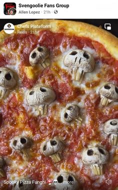 a pizza with lots of skulls on it is shown in an instagramtion post