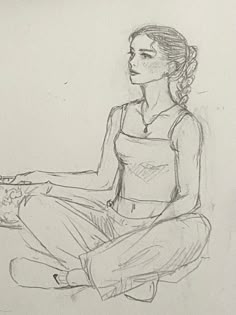 a drawing of a woman sitting on the floor