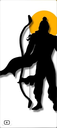 the silhouette of a man with an arrow and bow in his hand, against a white background