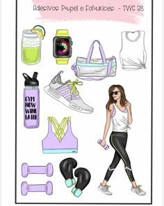 a paper doll with various items for her to wear in the gym, running and jogging