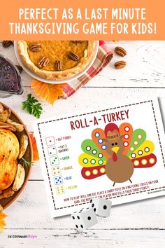 the perfect as a last minute thanksgiving game for kids with turkey and pumpkin pies