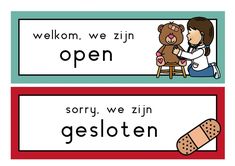 two signs with the words open, sorry, we zin and gesloten