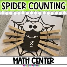 a spider counting and math center for kids to practice their number recognition skills with wooden pegs