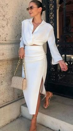 Money Clothing, Outfit Elegantes, Womens Suits, Skirt Suit Set, Pencil Skirt White, Elegant Outfit, White Skirts