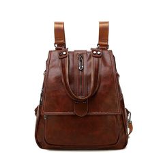 Authentic leather women's backpack, perfect for travel, school, and crossbody use. Crafted for durability and comfort. Made from premium cowhide leather. Lining texture: cotton Opening method: zipper Bag size: large Pattern: Zipper Processing methods: soft surface Color:Black The size is approx: 32cm*16cm*29cm / 12.59 inch * 6.29 inch * 11.41 inch It takes approx seven to ten business days to complete each leather bag. Introducing the exquisite authentic leather women's backpack, designed to be versatile for travel, school, and crossbody use. This sophisticated and timeless piece is meticulously crafted for both durability and comfort, ensuring it can withstand the demands of daily use. The leather backpack features a sleek and elegant design that seamlessly transitions from day to night. Large Capacity Leather Backpack, Trendy Style, Large Capacity Trendy Leather Backpack, Trendy Leather Backpack With Large Capacity, Faux Leather Satchel Backpack With Zipper, Faux Leather Satchel Backpack For Travel, Faux Leather Travel Satchel Backpack, Travel Backpack With Zipper Pocket In Faux Leather, Large Capacity Faux Leather Backpack, Trendy Leather Backpack For Fall