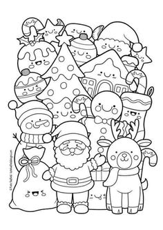 christmas coloring pages for kids with santa claus and other cartoon characters in black and white