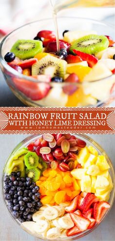 rainbow fruit salad with honey lime dressing