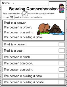 reading worksheet with bear and beaver