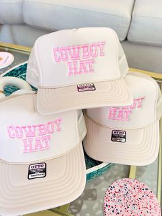 Pink Trucker Hat, Neoprene Bag, Custom Trucker Hats, Chapeau Cowboy, Trendy Hat, Hat Ideas, Country Concerts, Embroidered Hats, Cow Boy