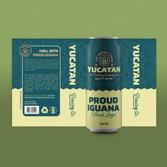 an image of a can of mexican lagera beer on a green and yellow background