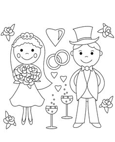 a coloring page for the bride and groom