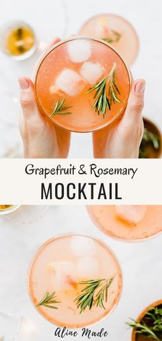 the grapefruit and rosemary cocktail is served in coupe glasses