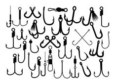 fishing lures and hooks silhouettes on white background stock photo - premium royaltying