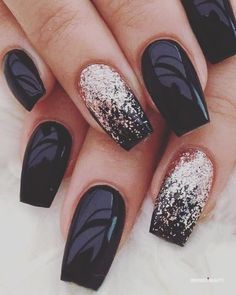 Long Square Nails, Nails With Glitter, Square Nail Designs, New Nail Designs, Dip Nails, Super Nails, Black Nail Designs, Trendy Nail Design, Trendy Nail Art