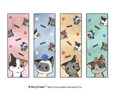 three bookmarks with cats and dogs on them