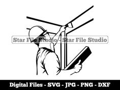 an image of a man working on a pole with the words digital files svg png