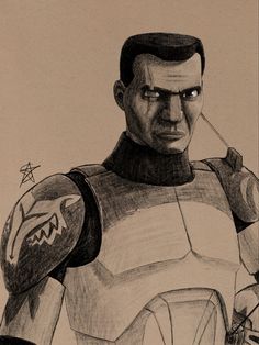 a pencil drawing of a man in armor