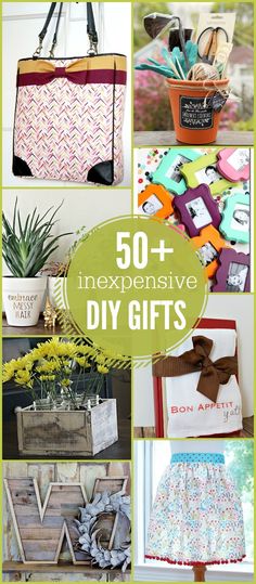 the cover of 50 + expensive diy gifts with pictures of purses and other items