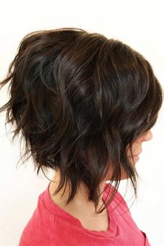 Layered Angled Bob With Bangs, Thick Bob Haircut, Modern Shag, Short Black Hair, Brunette Bob, Choppy Bob Haircuts, Thick Wavy Hair