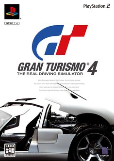 an advertisement for gran turismo 4 the real driving simulator on a white background