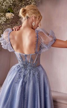 Cinderella Divine CD0187 Smoky Blue Short Cinderella Dress, Cinderella Formal Dress, Grad Dress Inspiration, Cinderella Inspired Dress, Layered Tulle Dress, Blue And Gold Dress, Tulle Dress Short, Spring Ball, Glitter Prom Dress