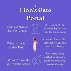 the zodiac sign for leo's gate portal is shown in purple and has an image of