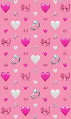 a pink background with hearts, rings and bows