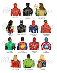 an image of superheros and their names