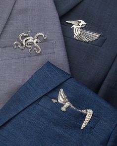 Meet our Pelican Deco Pocket Square, a unique and truly inventive take on a classic suit jacket accessory. This hand-carved pelican is full of intricate detail that instantly gets a crowd talking. Through magnets and a small piece of plastic, Jose cleverly crafted an adjustable pocket square insert that allows the design to sit upright while accommodating different pocket depths. For the man who has everything, we assure you he doesn't have anything like this yet! Please note that this pocket sq Mens Suit Jewelry, Wedding Suit Accessories For Men, Luxury Gifts For Him Men, Cool Accessories For Men, Men’s Accessories, Men Accessories Aesthetic, Men’s Gifts, Suit Accessories For Men, Men Accessories Man Stuff